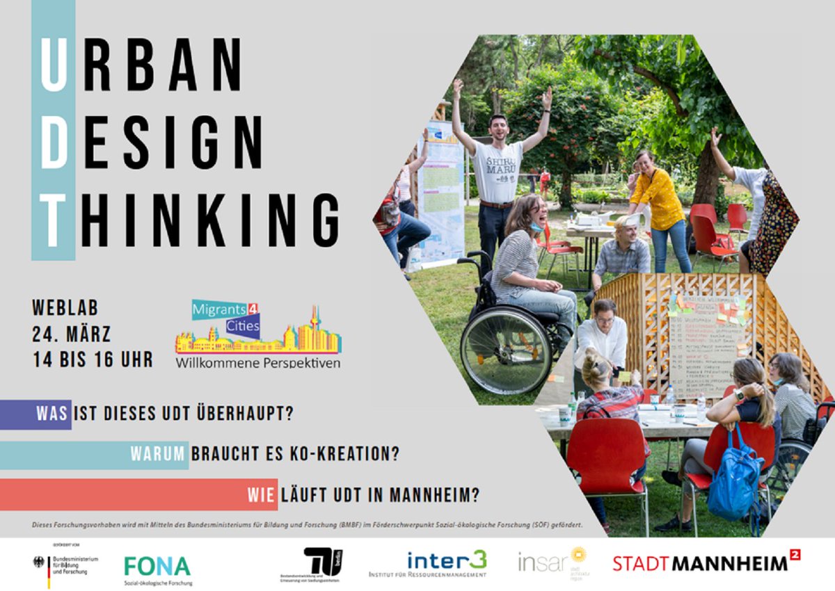 M4cities's tweet photo. #UrbanDesignThinking zum Kennenlernen! Beim WebLab von #Migrants4Cities am 24. März. Neugierig? Einfach anmelden unter udt@migrants4cities.de. Und was sagen Teilnehmer*innen der UrbanLabs in #Mannheim zu ihren Erfahrungen? https://t.co/Z5iSl34kfC https://t.co/vcV6RhDq55