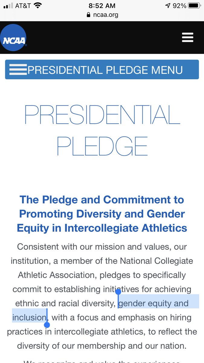 MollyTerry14's tweet photo. @scottpuryear @NCAA @NCAADII I sure am glad they have this as part of their Presidential Pledge. Actions speak a whole lot louder than words. https://t.co/pKxtNmt2fS