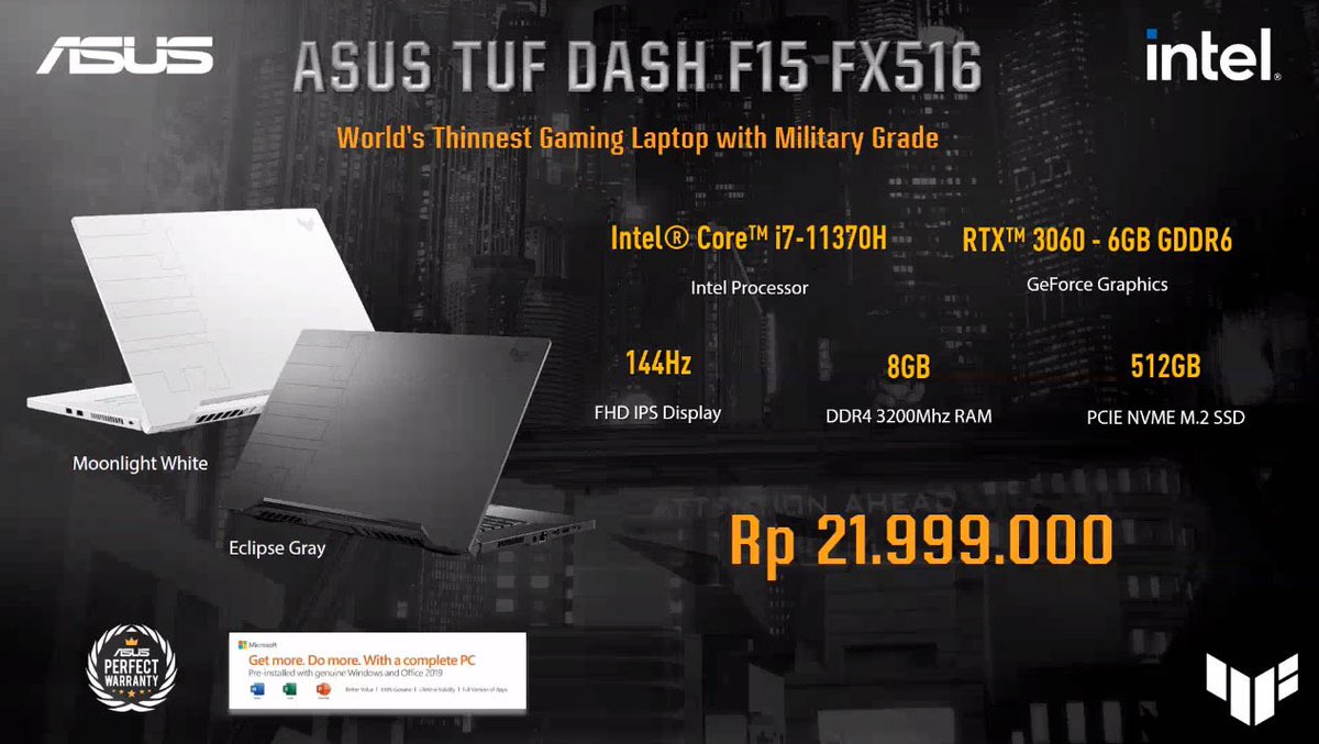 gadget_squad's tweet photo. Lebih powerful ! @ASUS_ROG_ID resmi ngeluncurin laptop gaming pertama yang ditenagai prosesor 11th Gen Intel Core H-Series di Indonesia, ASUS TUF Dash F15 (FX516) !
#asustufgaming #asustufdashf15 https://t.co/0xP5PCFjF6