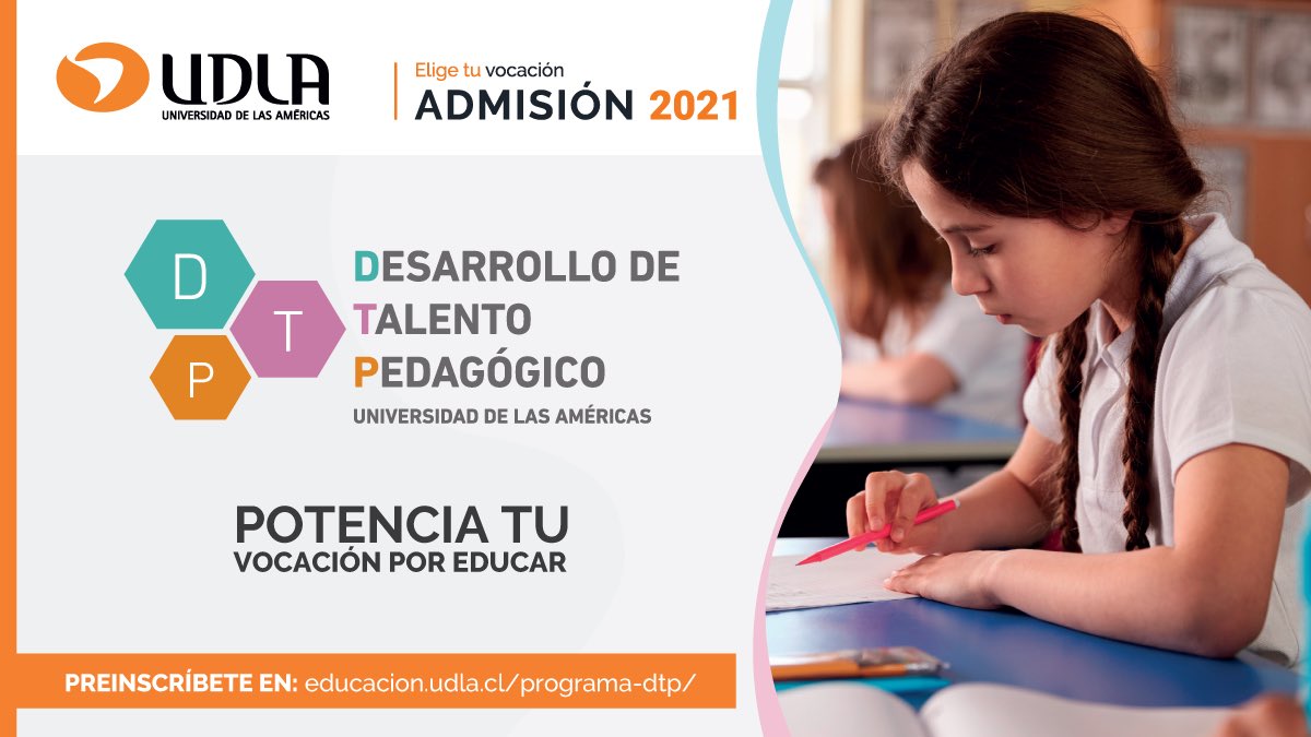 Pedagogía en Educación Básica UDLA (@pedbasicaudla) on Twitter photo El programa es para estudiantes de 4to medio que tengan interés por la pedagogía.
El programa es totalmente gratuito y reconocido por el MINEDUC es por eso que constituye una tercera vía de ingreso.
Más información visitando educacion.udla.cl/programa-dtp/
<a href="/FeduUdla/">Facultad de Educación UDLA</a> <a href="/UDLA_CL/">UDLAChile</a> El programa es para estudiantes de 4to medio que tengan interés por la pedagogía.
El programa es totalmente gratuito y reconocido por el MINEDUC es por eso que constituye una tercera vía de ingreso.
Más información visitando educacion.udla.cl/programa-dtp/
<a href="/FeduUdla/">Facultad de Educación UDLA</a> <a href="/UDLA_CL/">UDLAChile</a>