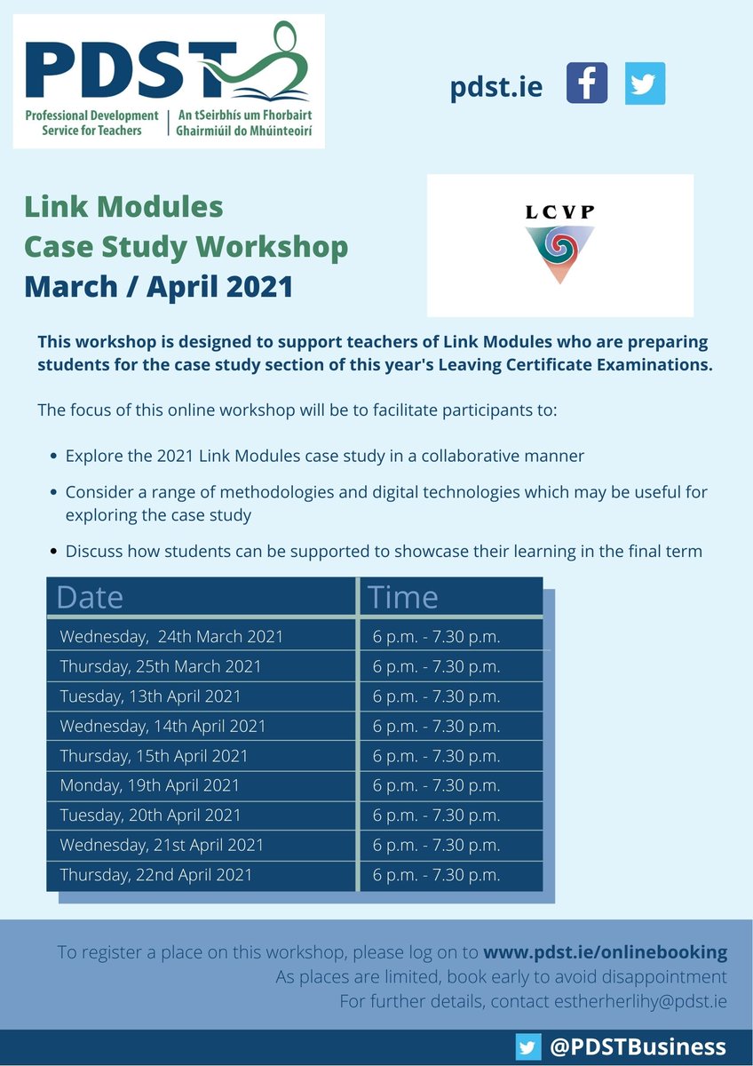 PDSTie's tweet photo. To book a place on one of our LCVP Link Modules case study workshops this March - April visit https://t.co/OeYu6mZU7Z #LCVP #LinkModules #PDST https://t.co/EuVlAy3XHS
