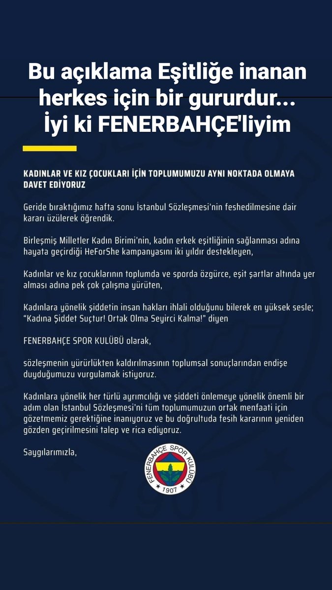 Ve birkez daha gururla söylüyorum  İYİ Kİ FENERBAHÇE'LİYİM <a href="/Fenerbahce/">Fenerbahçe SK</a> #istanbulsözleşmesiyaşatır