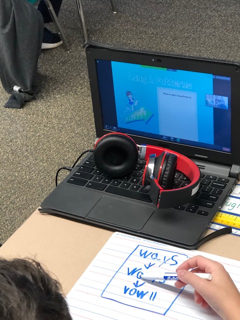 CRASMrsEnnis's tweet photo. We are working on complex vowel patterns with Gus. We are building bigger, longer, more complex words. #UOSPhonics #FTS4rKids https://t.co/YHlZQ5zQv9