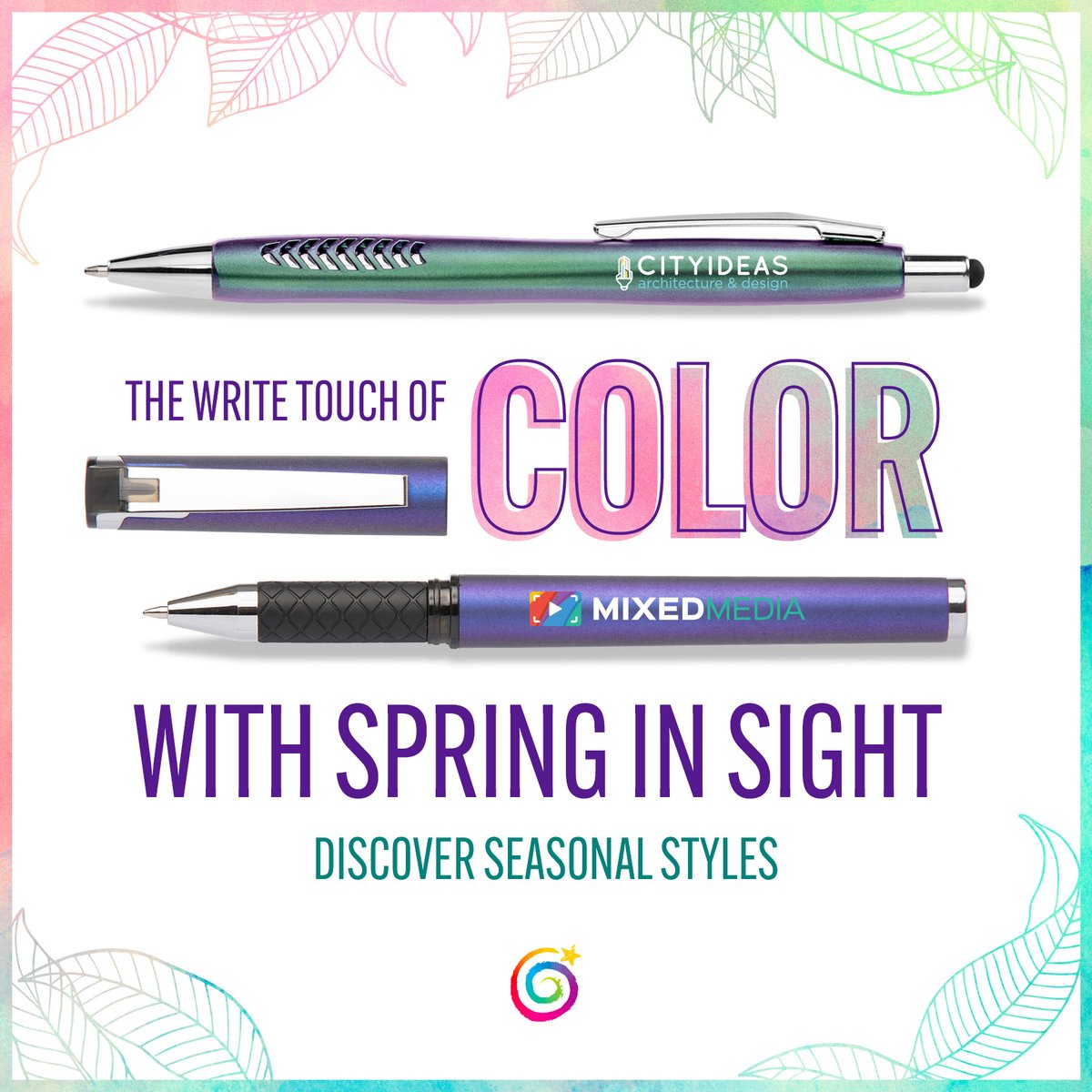 Our Iridescent Pens usher in all those Spring feelings! 💐🌻 Whats more is we can print your logo in FULL color with no setup charges.  Learn more:  goldstarpens.com/en_us/search?m…