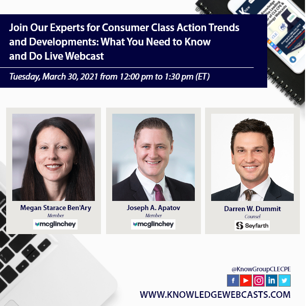 KnowGroupCLECPE's tweet photo. Notable cases and court decisions relating to consumer class action that the counsel should keep in mind
Register for this live webcast: https://t.co/4oN7XnVBzw
@McGlinchey @seyfarthshawLLP #consumerclassaction #classaction #litigation #CLE #webcast #OnlineEducation https://t.co/CSVCkipa0y