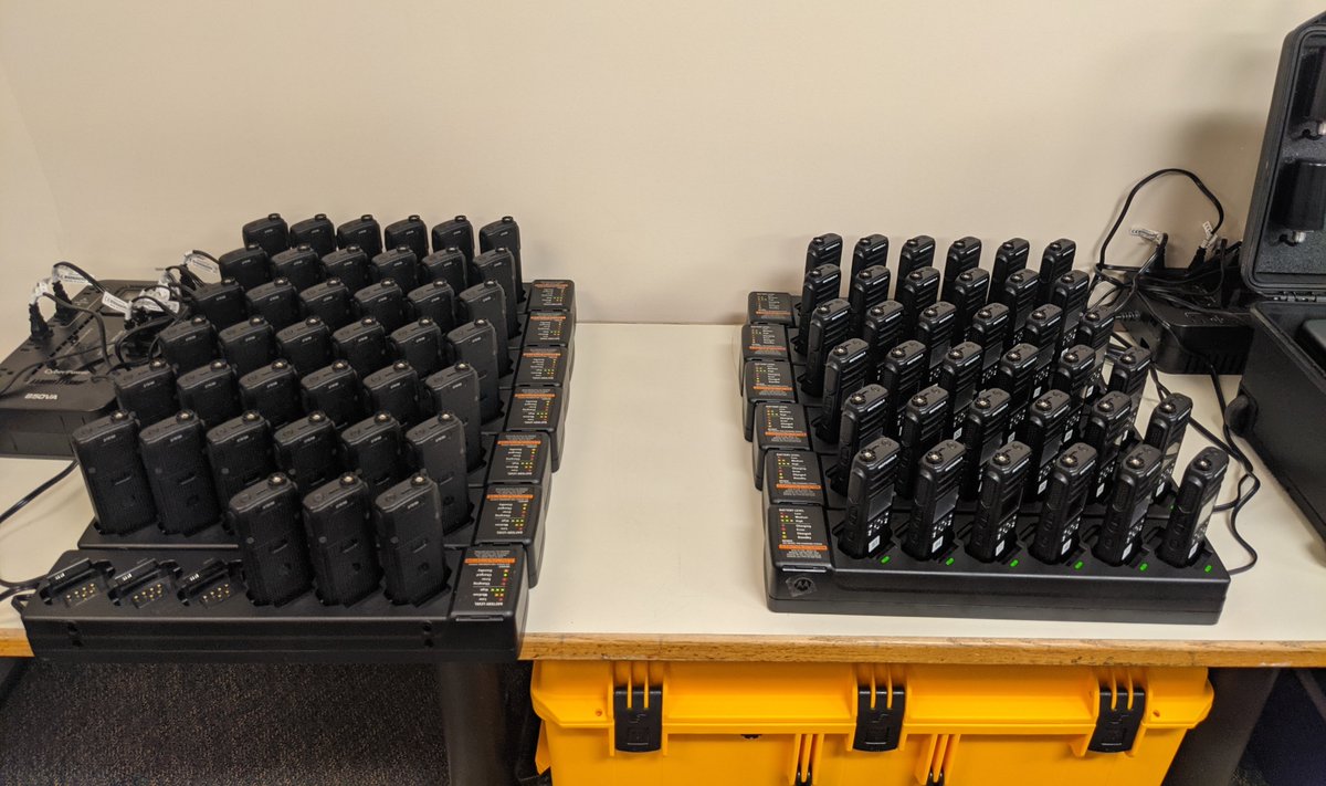ExecDirETS's tweet photo. The technology used at a mass vaccination clinic:
1. Encrypted and secure digital mobile radios - check
2. Multi-carrier, emergency network in a box - check
3. Battery and generator backup systems - check
4. Laptops with high-capacity batteries - check

#gcsstrong @gcschools https://t.co/9otqOAbuC4