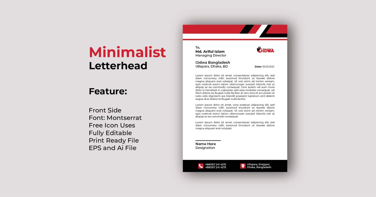 Gidwabd's tweet photo. Minimalist Letterhead Template
 
Feature:
1. A4 Size
2. Front Side
3. Font: Montserrat
4. Free Icon Uses
5. Fully Editable
6. Print Ready File

Deliverable File:
1. EPS and AI File

To purchase the item from our shop: https://t.co/rpP40XnI4b

#template #letterhead #templatedesign https://t.co/Au04Z8e0oH