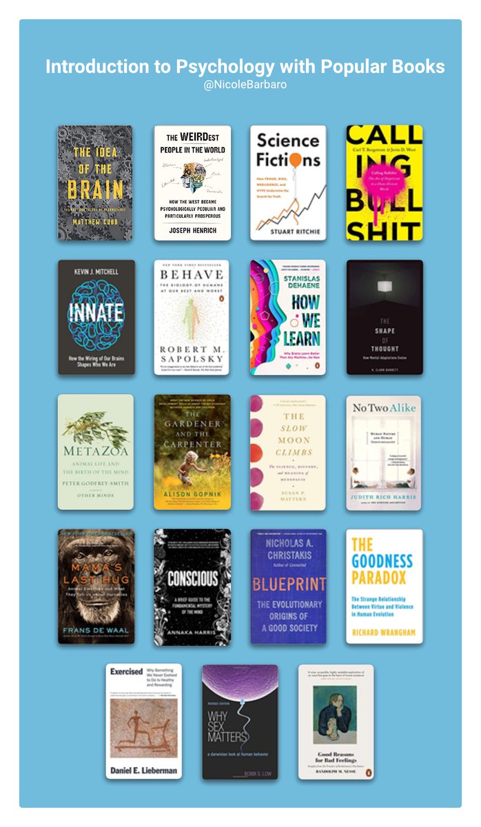 Interested in a better “intro to psychology” course than one with the standard-issue textbook of dated info?

Read your way through my list of popular books that can take you through the classic intro psych chapters, but with better required readings!

nicolebarbaro.substack.com/p/introbooks