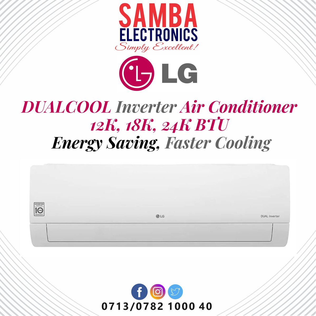 SambaElectronic's tweet photo. Early #ramadan #offer while stocks #last #SambaElectronics

#LG DUALCOOL Inverter AC,12,000, 18,000 &amp; 24000

#Quality is assured (with warranty)

Visit our Shop opposite Mombasa Library

Call 0713 1000 40 / 0782 1000 40

#ramadan2021 #Ramadan #RamadanMubarak
#SambaElectronics https://t.co/zofqdNrsMh