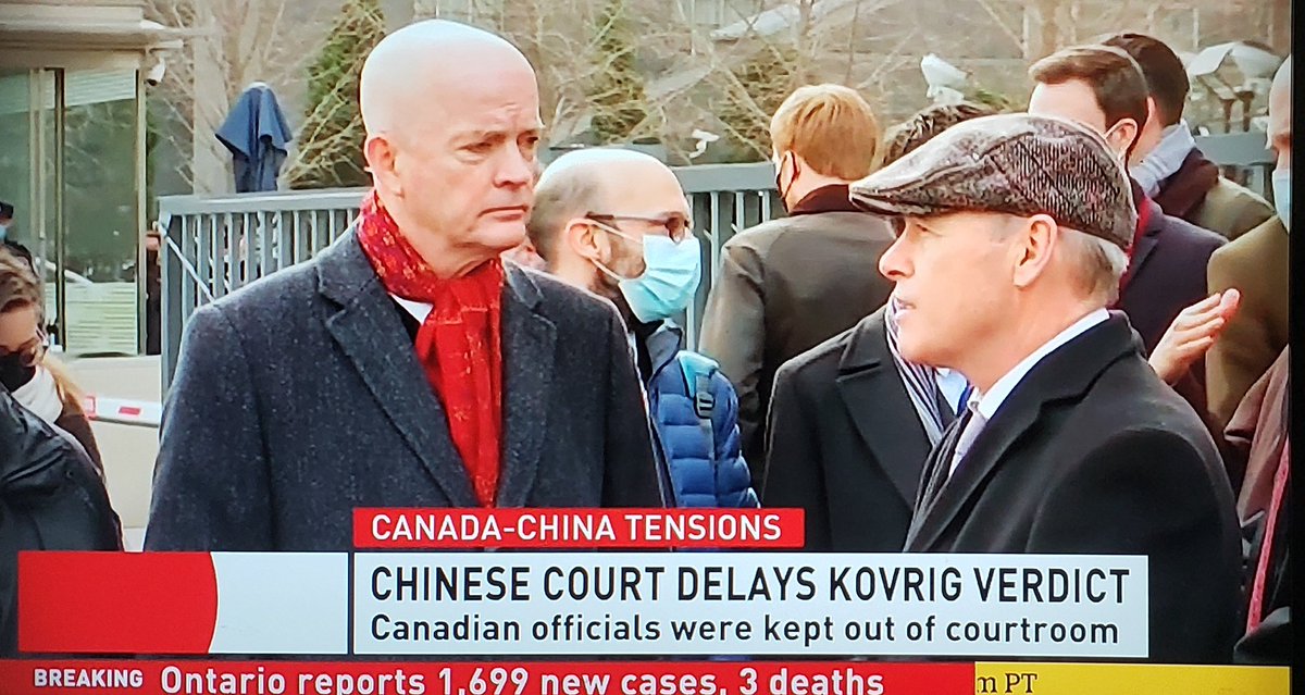 Almost 30 diplomats from 26 countries risked arrest today to support Canada, standing outside the courtroom and demanding to be let in during the trial.