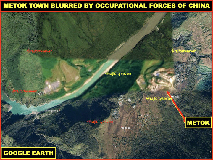 rajfortyseven's tweet photo. #China #CCP crackdown on #OSINT.
#GE blurs images of #Metok town in #Tibet #occupied by #China.
Blurring possibly at behest of occupational forces.
Ground sources indicate antecedent verifications of #Tibetans in the county.
Travel restrictions & much more.
#Dam be damned! https://t.co/KMugc87jWI