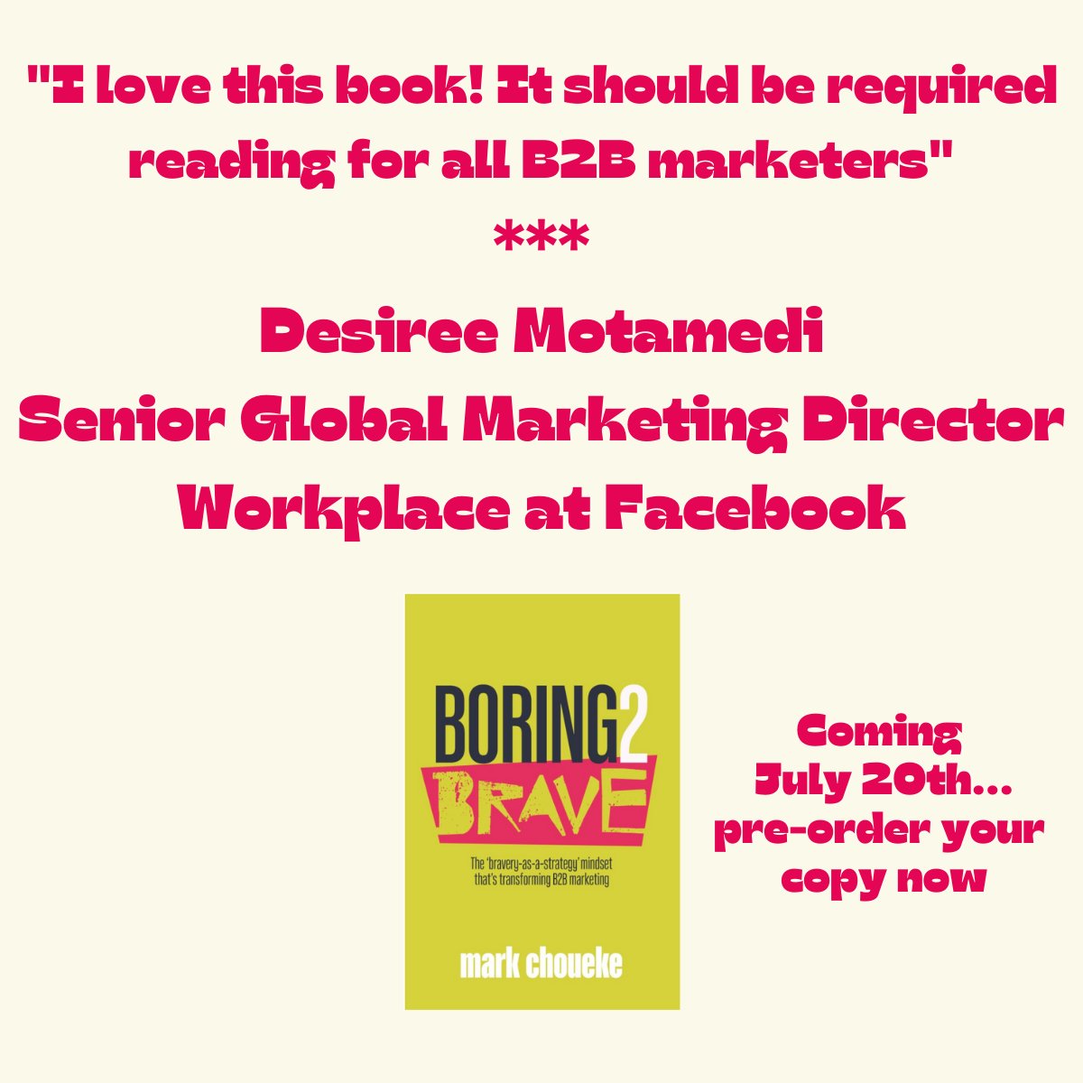 MarkChoueke's tweet photo. Starring @annhandley, @markritson, @chiefmartec, @dougkessler, @MargaretMolloy, @annabelvenner, @rorysutherland, @JasonMillerCA, @BinetLes, @wordmancopy and others. Learn how to make brave B2B marketing profitable. Pre-order your copy of Boring2Brave now: https://t.co/cZM6kyTeEO https://t.co/Mj77i45ZPn