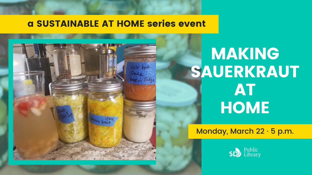 SDPublicLibrary's tweet image. We&apos;ve got a new event series coming out on the SDPL Virtual Hub! Tune in TONIGHT to learn how to pickle and make your own sauerkraut. bit.ly/SDPLvirtual #mySDPL
