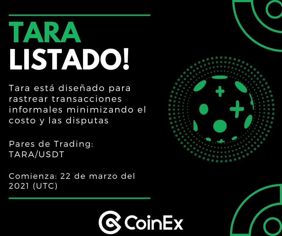 Listamos TARA 📊

Taraxa promete rastrear las transacciones informales maximizando la eficiencia en dichas transacciones 💪

Mas información:
announcement.coinex.com/hc/es/articles…

#Bitcoin #Ethereum #criptomonedas <a href="/taraxa_project/">Taraxa</a>