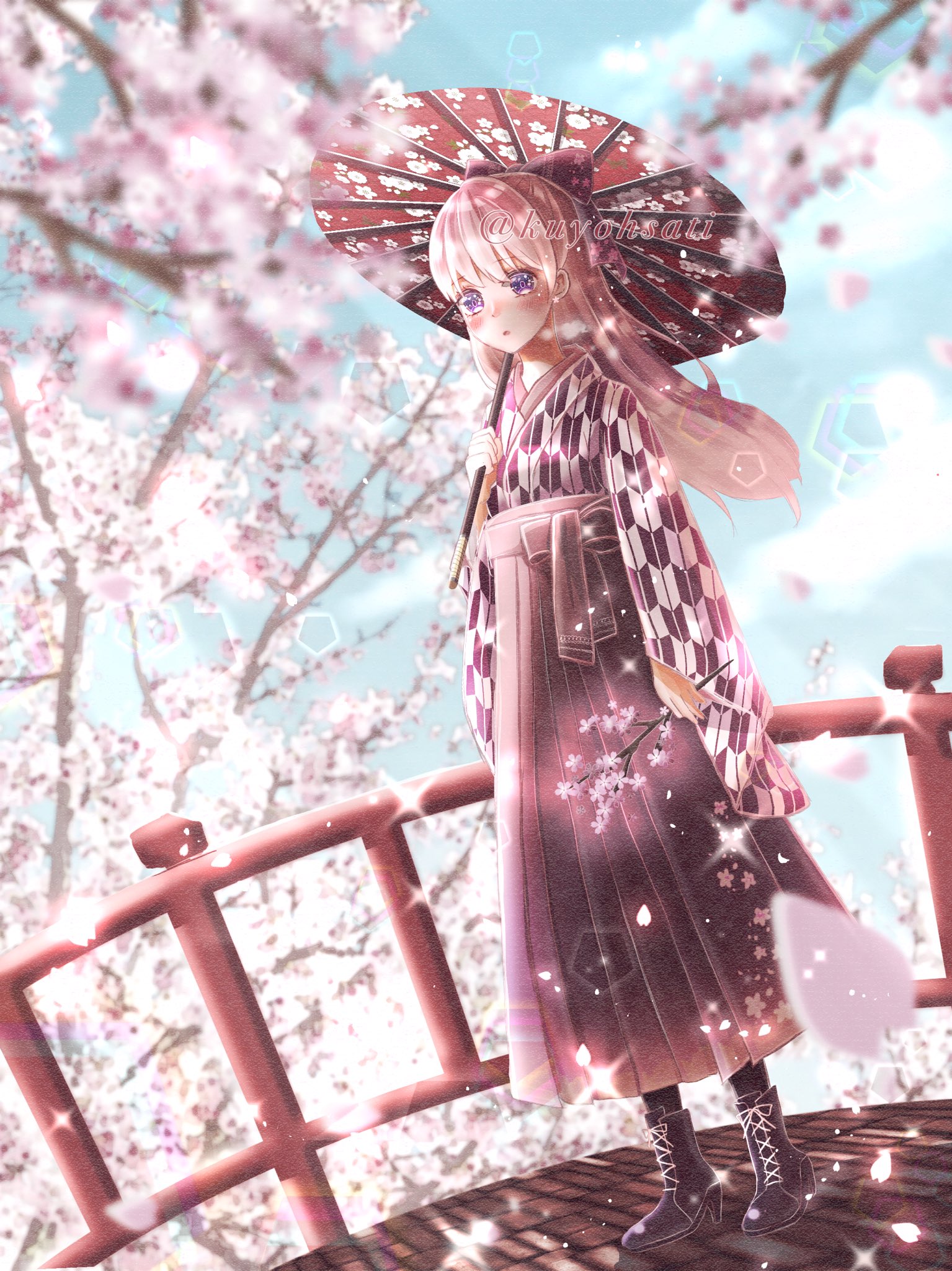 九曜 紗千 過去絵ですが大正ロマンの桜 桜 春 イラスト 大正浪漫 和傘 Ibispaint T Co Ioselxgbgu Twitter