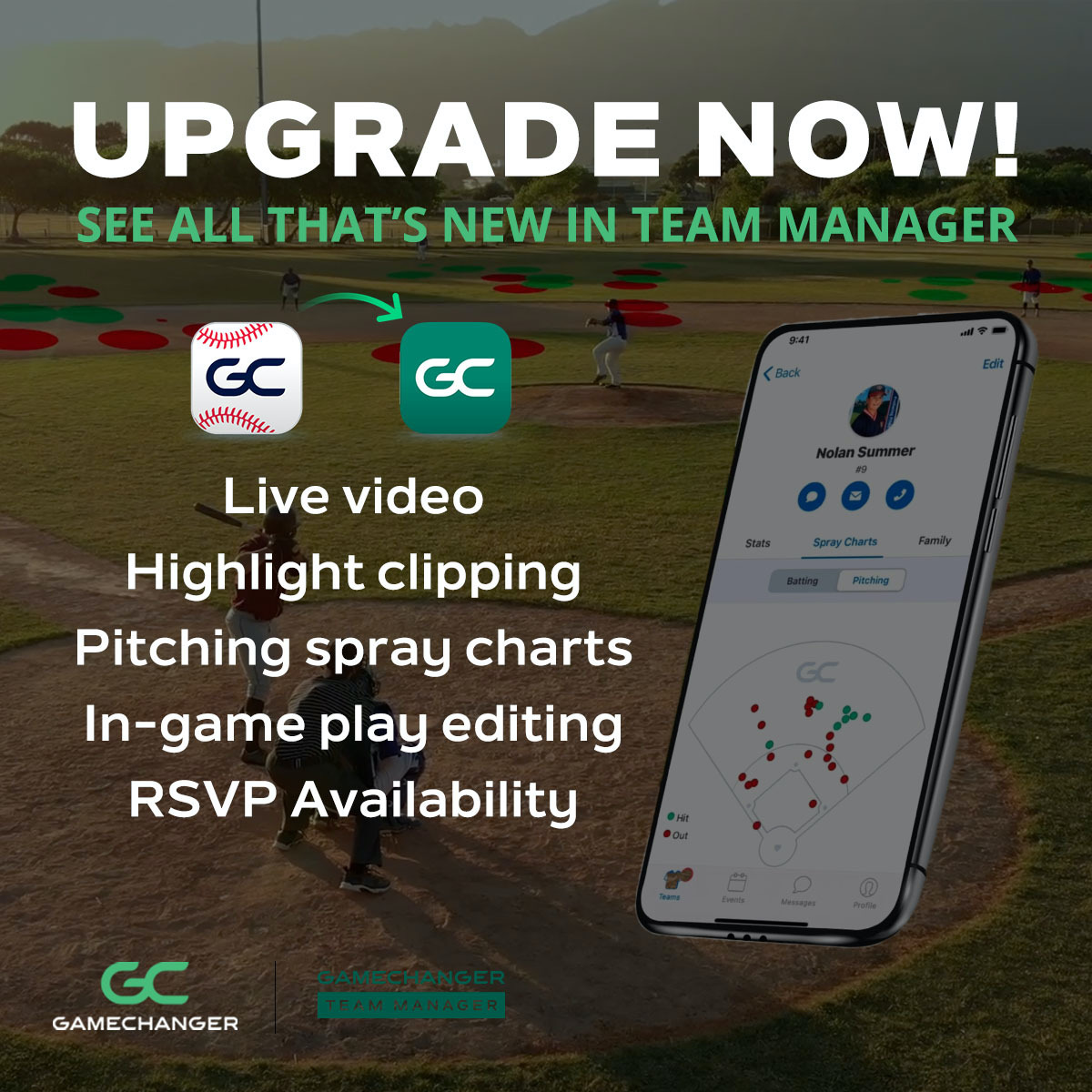 BabeRuthLeague's tweet photo. We are thrilled to continue our partnership w/ @GCsports this season! Make sure to download their NEW app, Team Manager for access to enhancements like video clipping, pitching spray charts &amp; in-game play editing. Make the FREE switch today!
 
Learn more: https://t.co/ZEc6VkxhXL https://t.co/bGXJFCmf1F