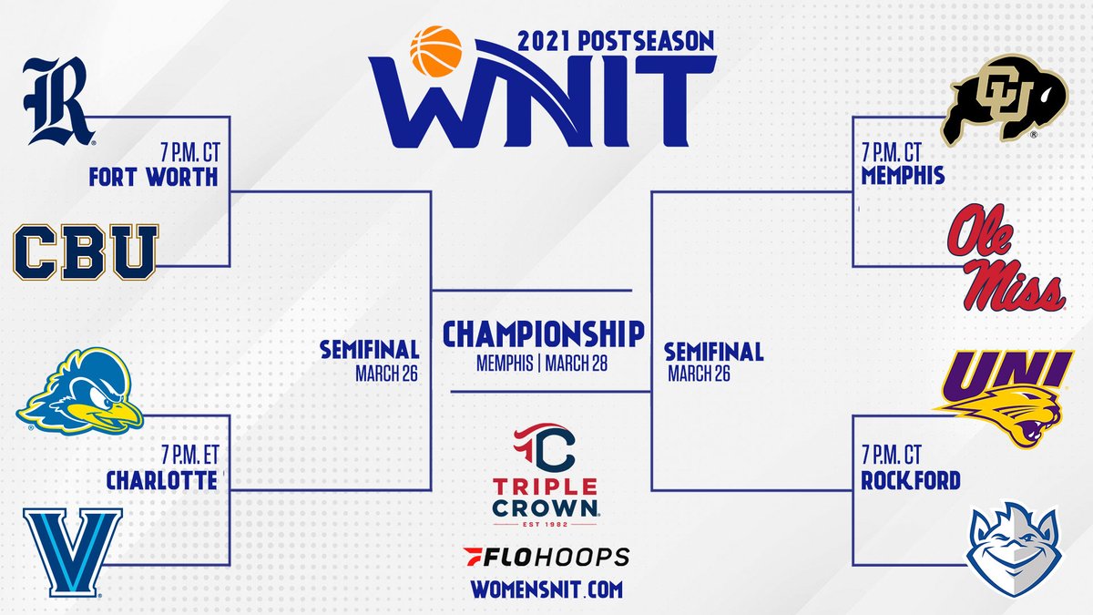 #GameDay | Four Regional Championships and spots in the #WNIT semifinals up for grabs tonight! 🏆Charlotte, NC 🏆Fort Worth, TX 🏆Memphis, TN 🏆Rockford, IL