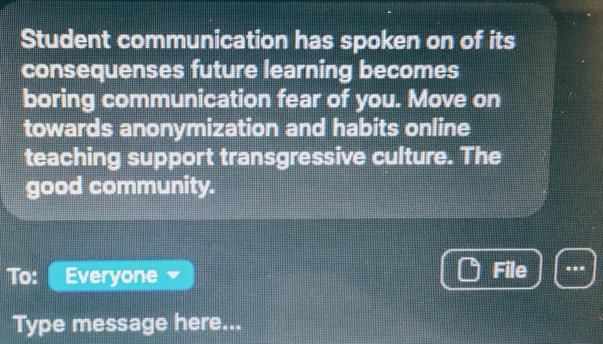 JessicaDFoley's tweet photo. "What if this is the Future?"
a question raised and explored by students during today's workshop with @magdatyzc as part of #AlternativeDataFutures #EngineeringFictions
Students were wondering how the zoom chat-box could be used to speculate collaboratively within lectures. https://t.co/3TC4Pyt892