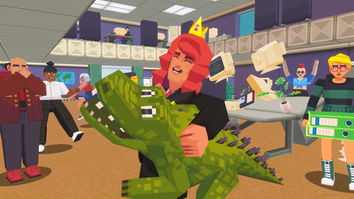 StageSteph's tweet photo. Office Dog?? So last decade. Here's a new idea for boosting #morale,🐊 An Office Alligator! 🐊 I bought this one from the internet and he's so friendly! I named him Clyde! 💞 #Motivation #Business https://t.co/rxKoFLHrE1
