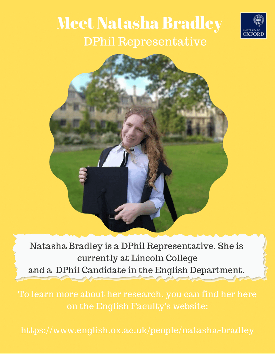 EngGradOx's tweet photo. Excited to introduce Natasha Bradley, one of the English Graduates Oxford DPhil representatives. 

#WomeninEnglish
#EGODPhilRep
#NatashaBradley https://t.co/6UEyBZ9vvO