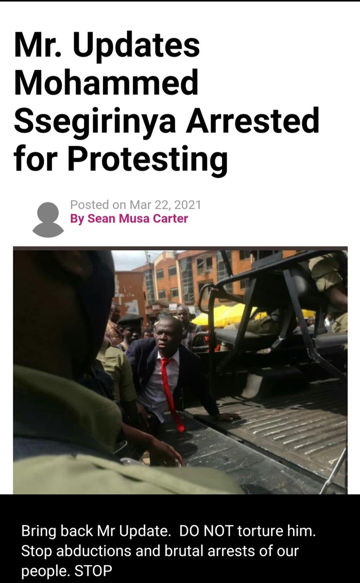 DorcasDee18's tweet photo. #FreeMrUpdate Was brutally arrested this morning during a peaceful protest in Kampala @mkainerugaba @KagutaMuseveni We demand the immediate release of @HonsegirinyaMoh holding a poster is not a crime! Seekinรฌg for Justice should not yeild Injustice! @PoliceUg @hrw @UN @BBC @nbstv https://t.co/XBPJU19UCP