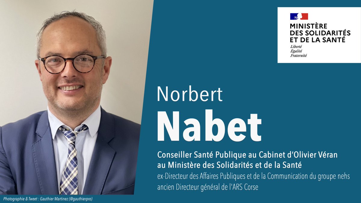 gauthierpro's tweet photo. #Nomination | @NorbertNabet, docteur en Médecine, ex-Directeur des Affaires Publiques et de la Communication du @groupenehs et ancien Directeur général de l’@ARSCORSE1 est nommé Conseiller Santé Publique au Cabinet du Ministre @OlivierVeran à @Sante_Gouv. https://t.co/X9Pgq0zhfS
