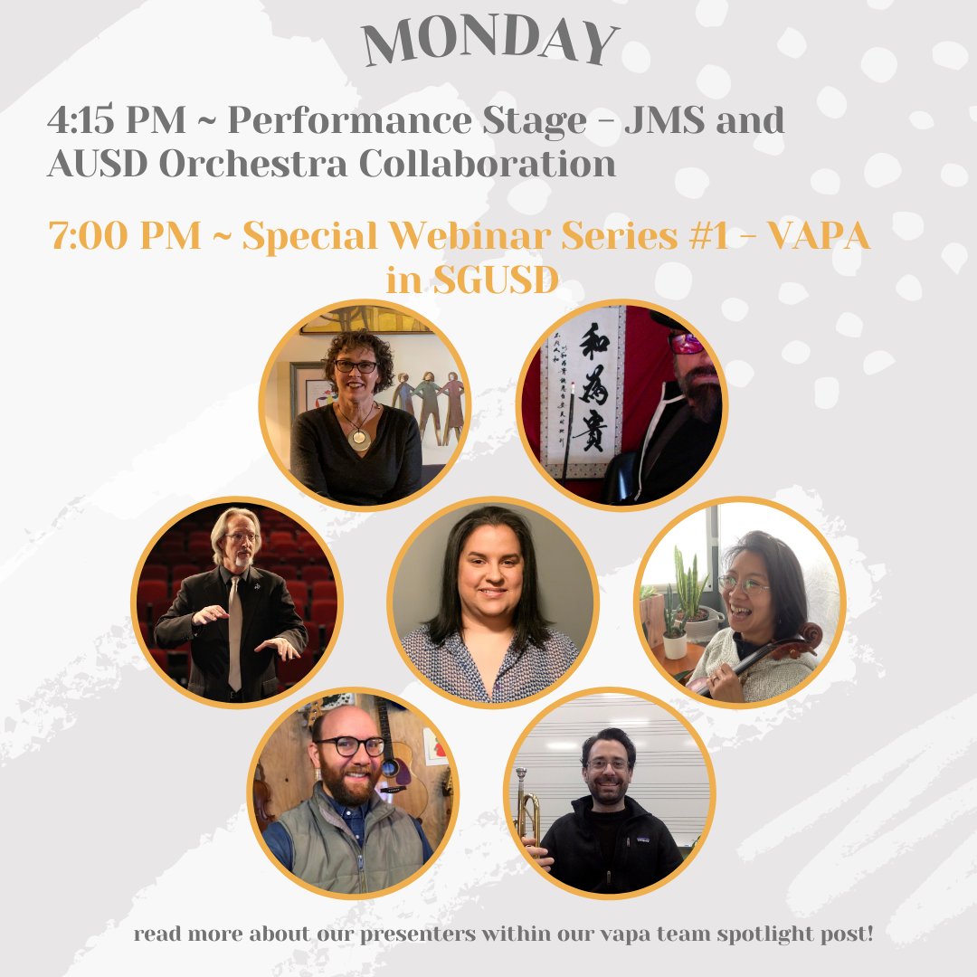 SanGabrielUSD's tweet photo. Get ready for a day filled with creative artwork from our talented students and staff! Here is the schedule for Day 1 of Arts Week. #sgusd #sgusdvapa #sgusdartsweek #vapa https://t.co/9cK4dKqSQs