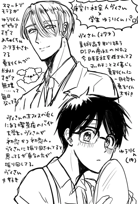 唐突に社会人ヴィさんと大学生ゆうりくんのパロ落書き(年齢操作してます) 
