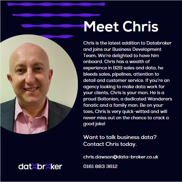 Databroker's tweet image. Chris is just one of the latest additions to the Databroker team. He has a wealth of experience in B2B sales and data, he's even had the pleasure of working with John Keating in the past (lucky him).

We couldn't be more pleased to have you onboard Chris! Come say hello.