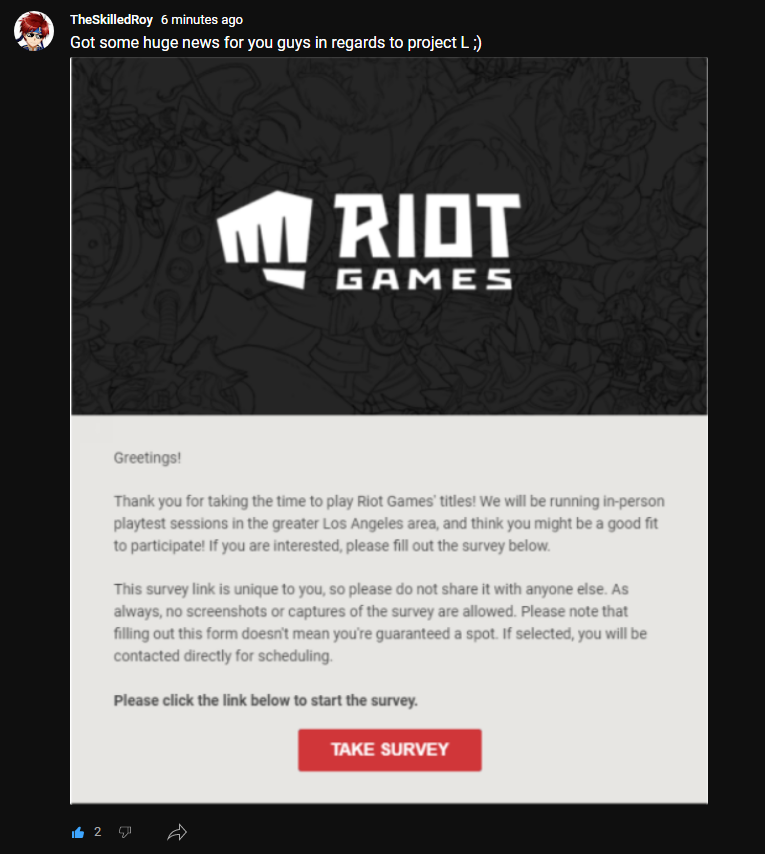 ValorantUpdated's tweet photo. We will soon see new gameplay footage or announcement for Riot Games new fighting game. The game is currently called Project L.

Invites are being sent for in-person playtest sessions, i can't wait to see what it is all about! 

Via @PlayerIGN https://t.co/7IqpltvQ5c