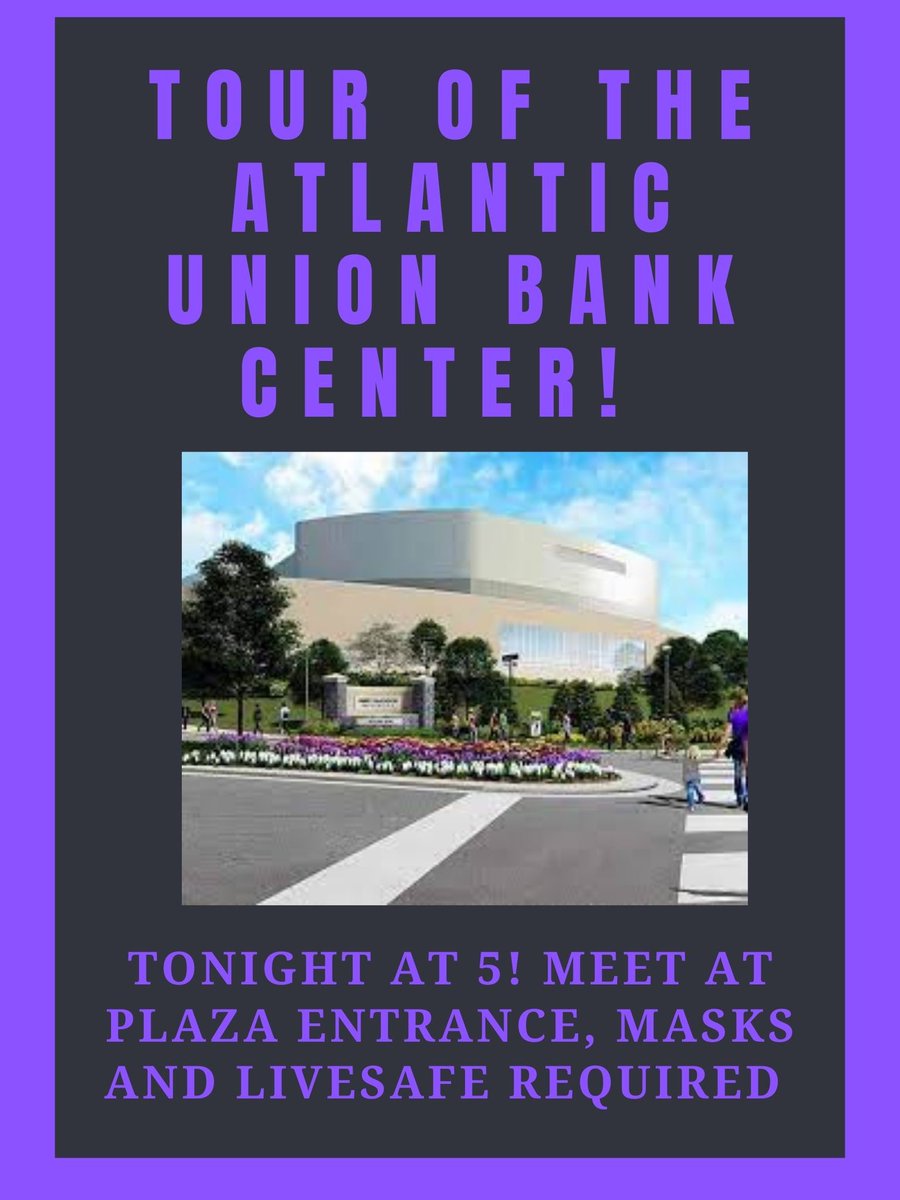 JMUSLAM's tweet photo. 🚨There is no general body meeting tonight instead come to tour the Atlantic Union Bank Center at 5pm tonight!!🚨 https://t.co/ZyOpXMalEp