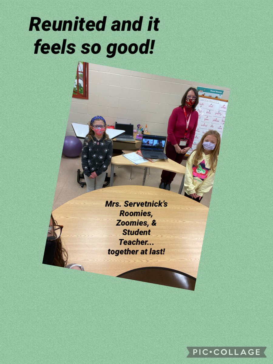 MrsServetnick's tweet photo. Just a little selfie with my Room 37 peeps! So happy to welcome back my in person kids, my virtual kids, and my student teacher. #chconnected @CopperHillES https://t.co/GW416ymOEQ