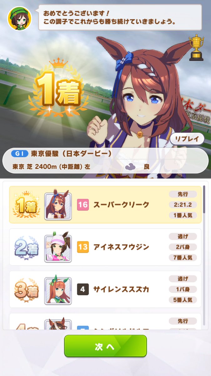 Freeze Deer 出走中 スーパークリーク姉ちゃんで 序盤に日本ダービー優勝すると隠しイベントが出現する 史実では骨折で長期休養中 騎手の武豊も出走停止処分中で鞍の上下揃ってスランプだった時期らしい 武豊のg1童貞が半年早くクリーク姉ちゃんの手で