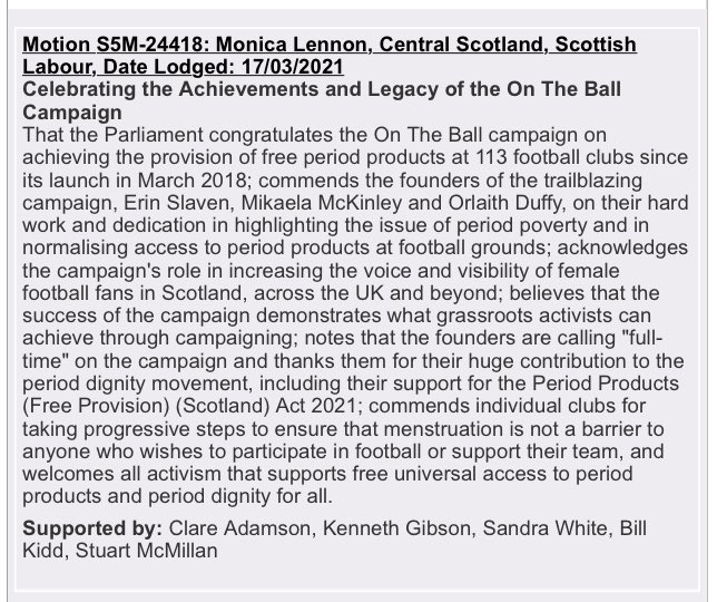 Monica Lennon MSP (@monicalennon7) on Twitter photo Thanks to <a href="/ClareAdamsonSNP/">Clare Adamson MSP</a> <a href="/SandraWhiteSNP/">Sandra White</a> <a href="/BillKiddSNP/">Bill Kidd SNP</a> <a href="/StuMcMillanSNP/">Stuart McMillan MSP</a> and Kenneth Gibson for signing the parliamentary motion recognising the achievements of <a href="/OnTheBaw/">On The Baw</a>. Would be great to support from across the Parliament. Thanks to <a href="/ClareAdamsonSNP/">Clare Adamson MSP</a> <a href="/SandraWhiteSNP/">Sandra White</a> <a href="/BillKiddSNP/">Bill Kidd SNP</a> <a href="/StuMcMillanSNP/">Stuart McMillan MSP</a> and Kenneth Gibson for signing the parliamentary motion recognising the achievements of <a href="/OnTheBaw/">On The Baw</a>. Would be great to support from across the Parliament.