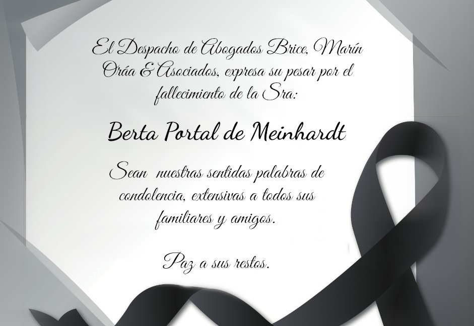 BMOABOGADOS's tweet photo. Nota de condolencia: Berta Margarita Portal de Meinhardt https://t.co/iYlfxBh7Wv
