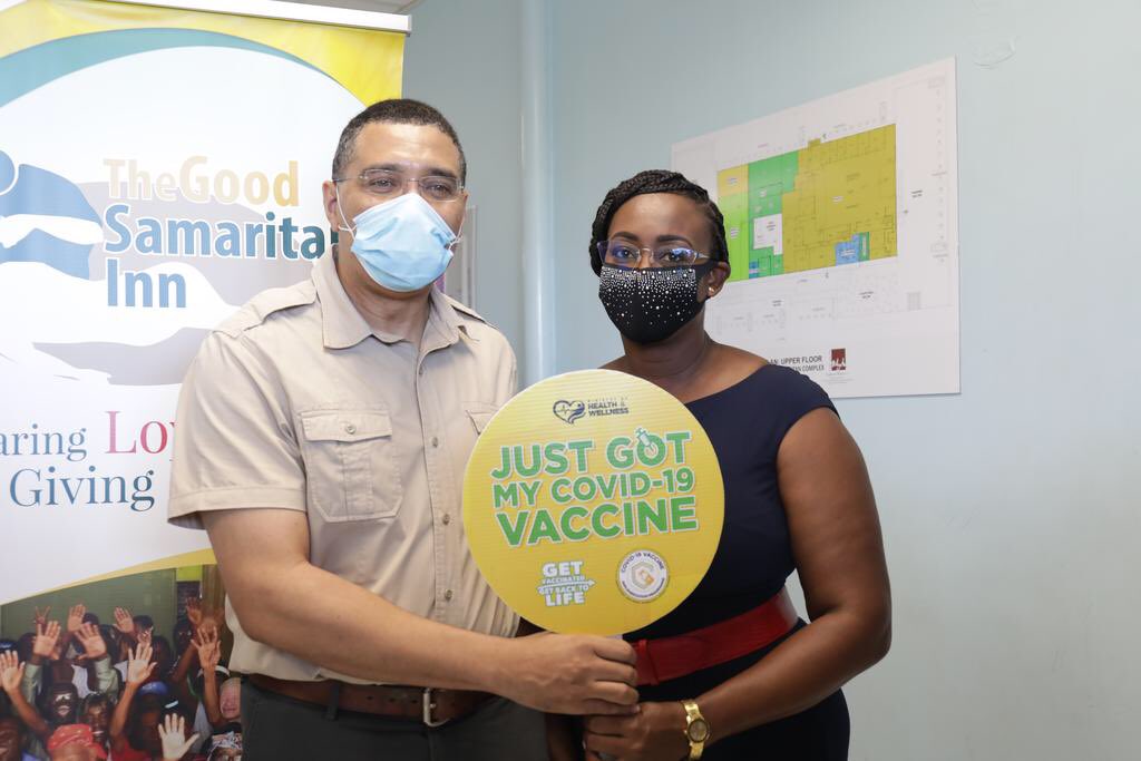 AndrewHolnessJM's tweet photo. (1/4) Juliet and I received our first dose of the COVID-19 AstraZeneca vaccine this afternoon at the Good Samaritan Inn, Downtown Kingston. https://t.co/52fwB1Ra6y