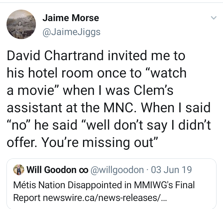 LADYALEXANDRIA's tweet photo. Does anyone know if anything came out of these Allegations???@CBCIndigenous , @CrownIndigenous , @Min_IndServ , #Metis , #MetisNation #ClemChartier , #DavidChartrand , #MMIW , #MMIWG https://t.co/9v5HP6I3ga