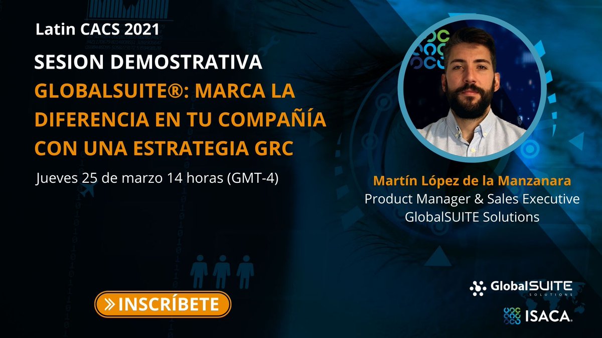 global_suite's tweet photo. 📢@MartinLopezManz estará en @isaca_rd e @ISACANews presentando la sesión demostrativa “GlobalSUITE®: Marca la diferencia en tu compañía con una estrategia GRC”.  

📅 Jueves 25/03 14h (GMT-4)
✅ Inscripciones ⬇
📍    https://t.co/HgakQFHPfN

#LatinCACS #GRC #Innovacion #Tech https://t.co/6vxW9AyHmz