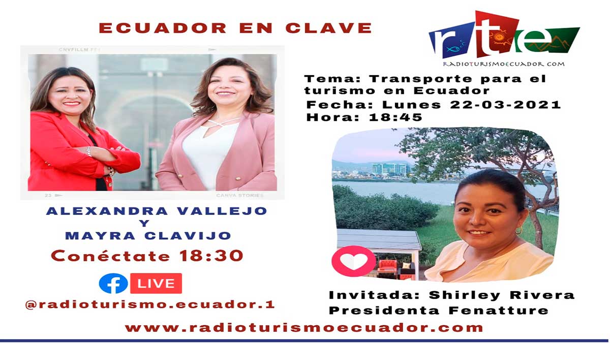 radioturismoec's tweet photo. #EcuadorEnClave | 22 de marzo
🎙️Nos acompañará @shirleyriverag presidenta de @fenatture para hablar de la situación actual del transporte turístico en tiempos de #COVID19😷y su aporte en la reactivación del #turismo. 🇪🇨
#RTE #TuRadioOnLine,📻en apoyo al #sectorturístico del país! https://t.co/nC8JX12J7O