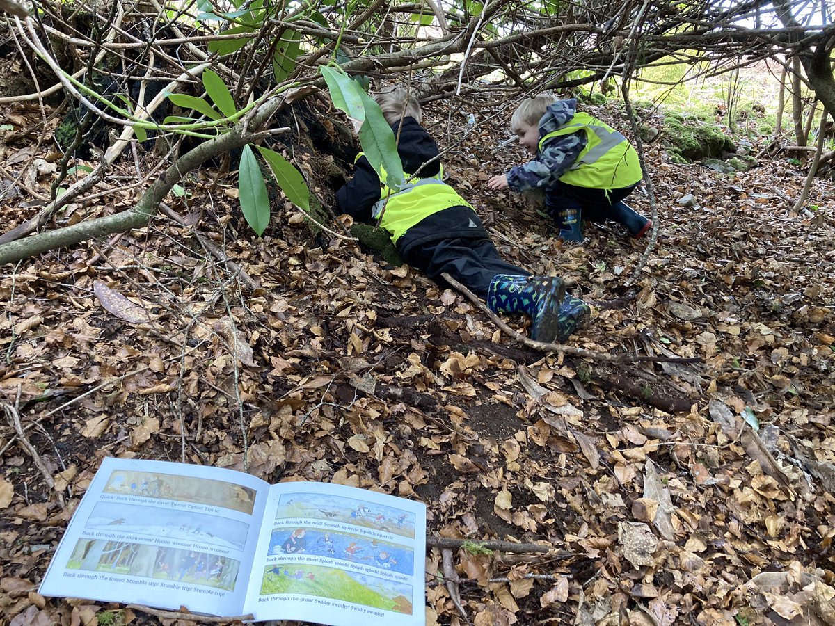 BarrhillPrimary's tweet photo. The EYC went on a bear hunt today. Loads of fun! We can’t go over it. We can’t go under it. Oh no! We’ve got to go through it! 🐻 https://t.co/5sb9E9hWch