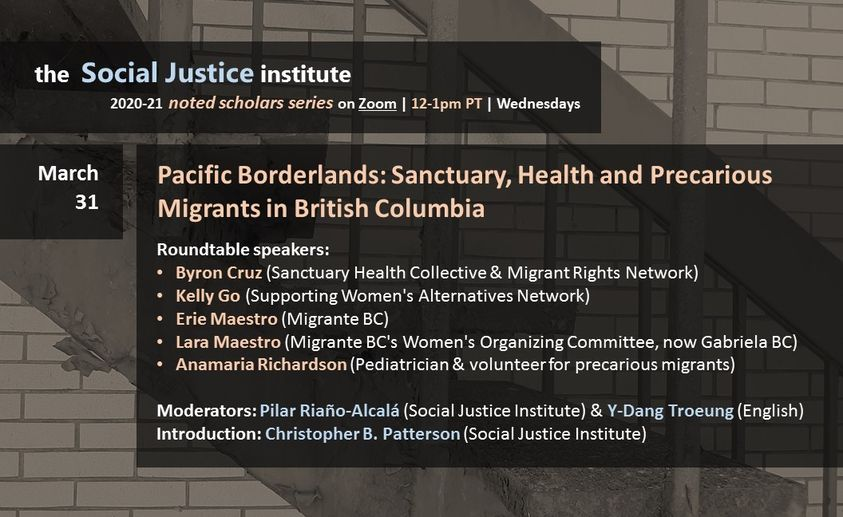 SWAN_Vancouver's tweet photo. Join SWAN's Outreach Coordinator Kelly Go & other #MigrantRights activists for @GRSJInstitute's 'Pacific Borderlands: Sanctuary, Health & Precarious Migrants in BC' - March 31, 12-1 pm PST.
Register at https://t.co/geT2i6DeOY
#Undocumented #StatusForAll #AccessWithoutFear https://t.co/V2HK9fuww4