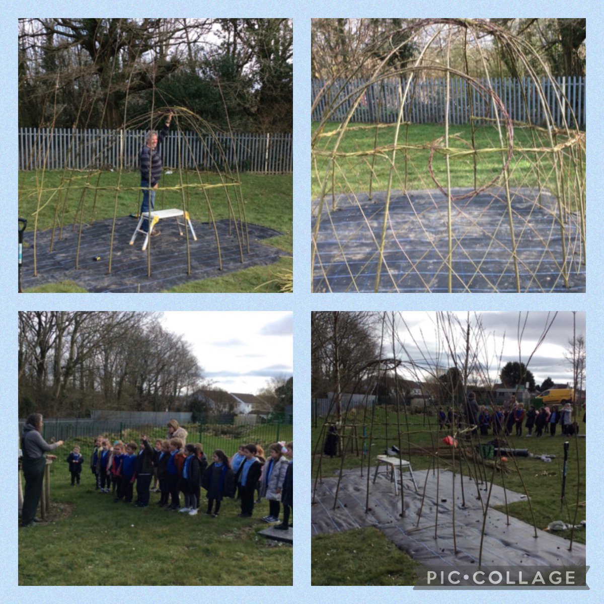 DafenSchool's tweet photo. 🌟🌿News🌿🌟 As part of our Lightbringers’ Project we have had a willow sculpture created in our outdoor learning area. We had fun watching Justine and Paul from West Wales Willows plant and create our sculpture 👷🏻👷🏼‍♂️🌱. Diolch yn fawr! @jaynemarciano @CarmsCouncil @andtheHare https://t.co/09PokCjVwR