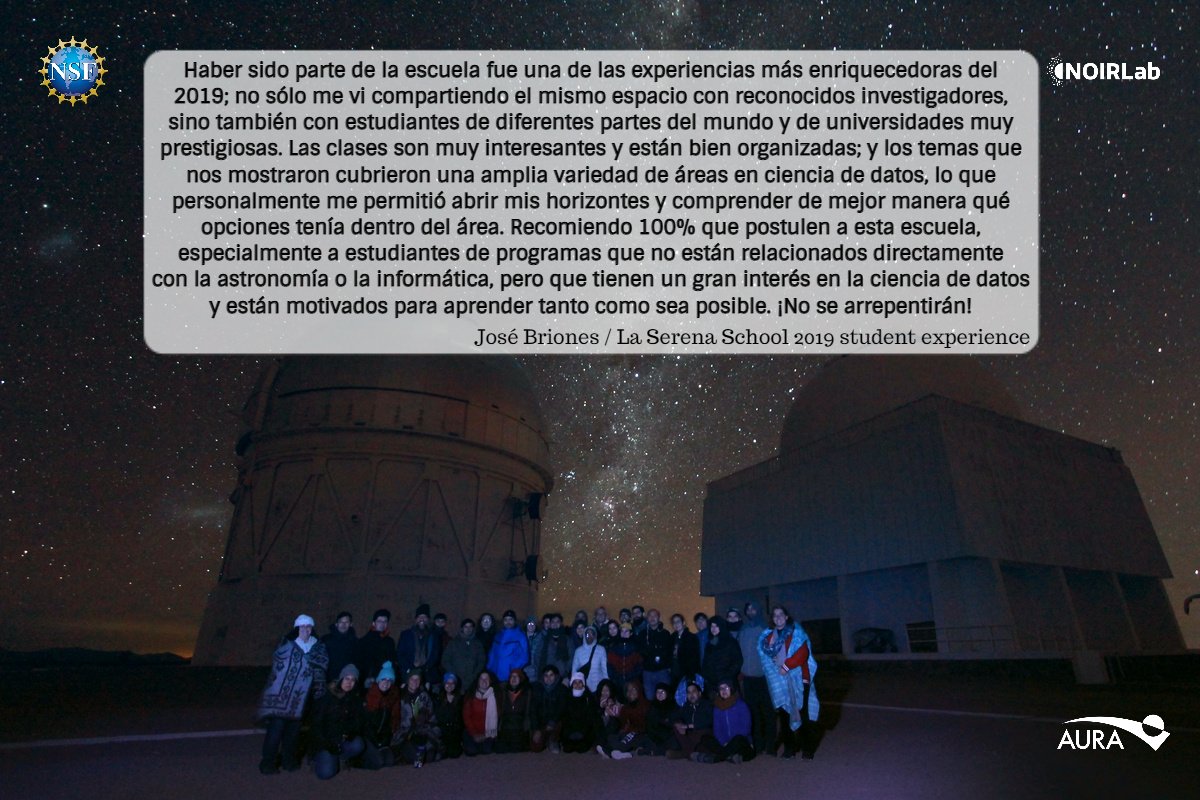AURAinChile's tweet photo. Queda pocos días para postular a La Serena School of Data Science! Recuerda que las postulaciones están abiertas hasta el 02 de Abril. https://t.co/Zxmn4UPIUy #BigData #LSSDS #Astronomia #DataScience https://t.co/W0yE8fWk02