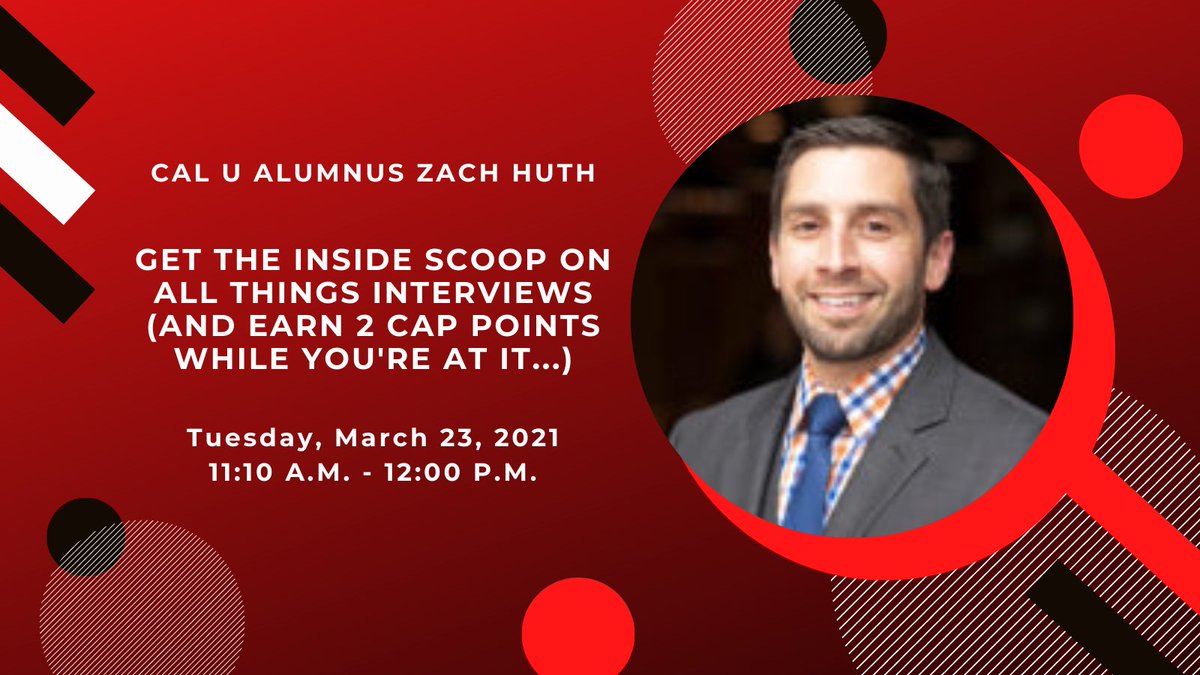 There’s still plenty of time to register for our Interview Tips Workshop with  CEO and Cal U Alumnus Zach Huth! Log on to calu.joinhandshake.com/events/702149 and reserve your spot!