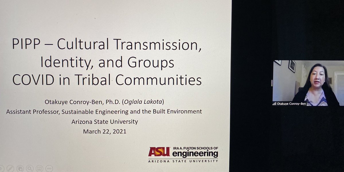 matrotz's tweet photo. @NSF #HumanPIPP session on Cultural transmission, identity, and groups. Dr. Otakuye Conroy-Ben @AEESProfs presents on COVID-19 in tribal communities. Moderated by @juemos and co-hosted by @vivks @iwelunmorj @matrotz https://t.co/iAlziPYBC0