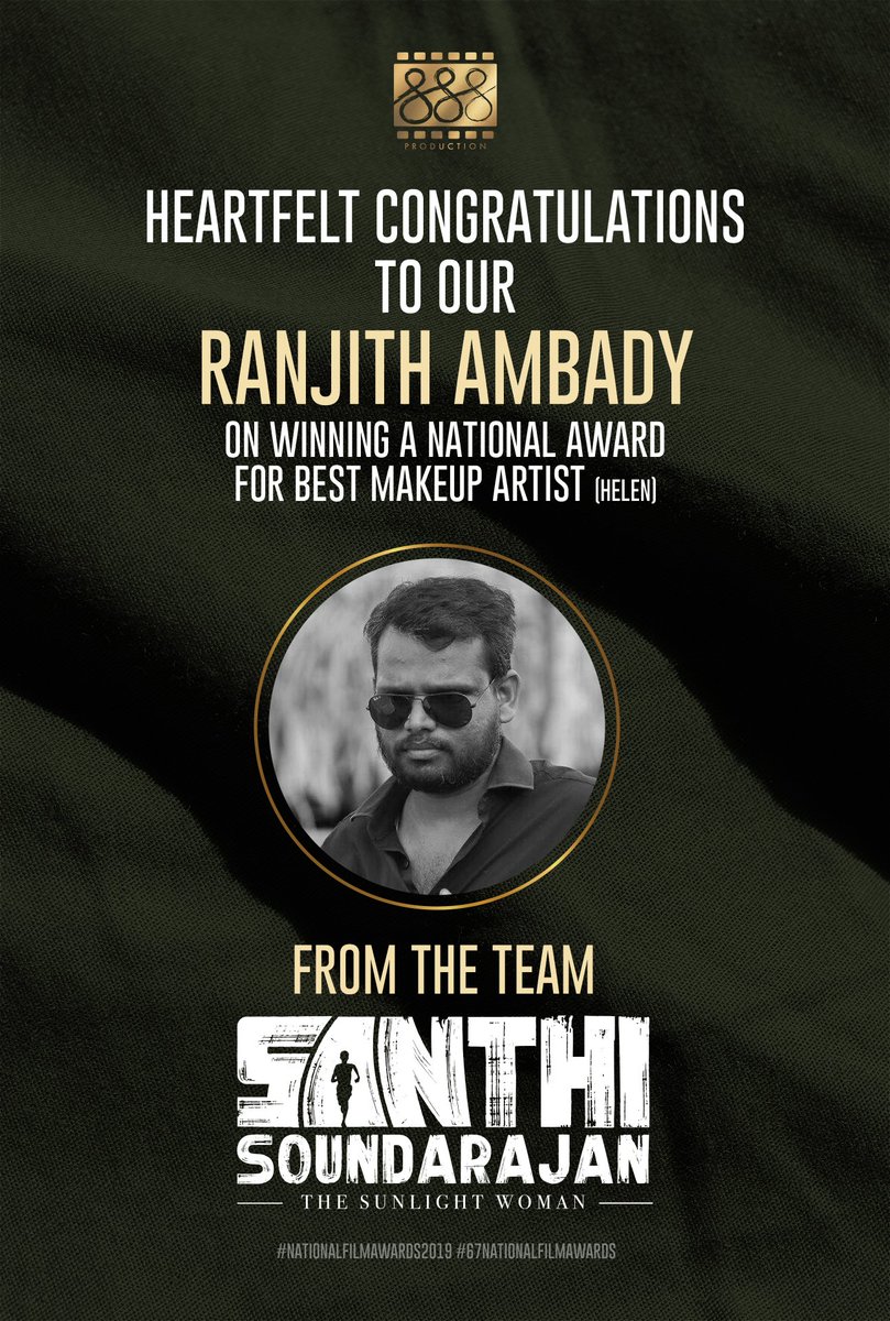 DirJayaseelan's tweet photo. Congratulations to our @ranjith sir winning the #BestMakeUpArtist for #Helen #67thNationalFilmAwards and wishes to the entire cast and crew from @santhisoundarajan
#Movie #Mollywood https://t.co/dBmWl5hlDw