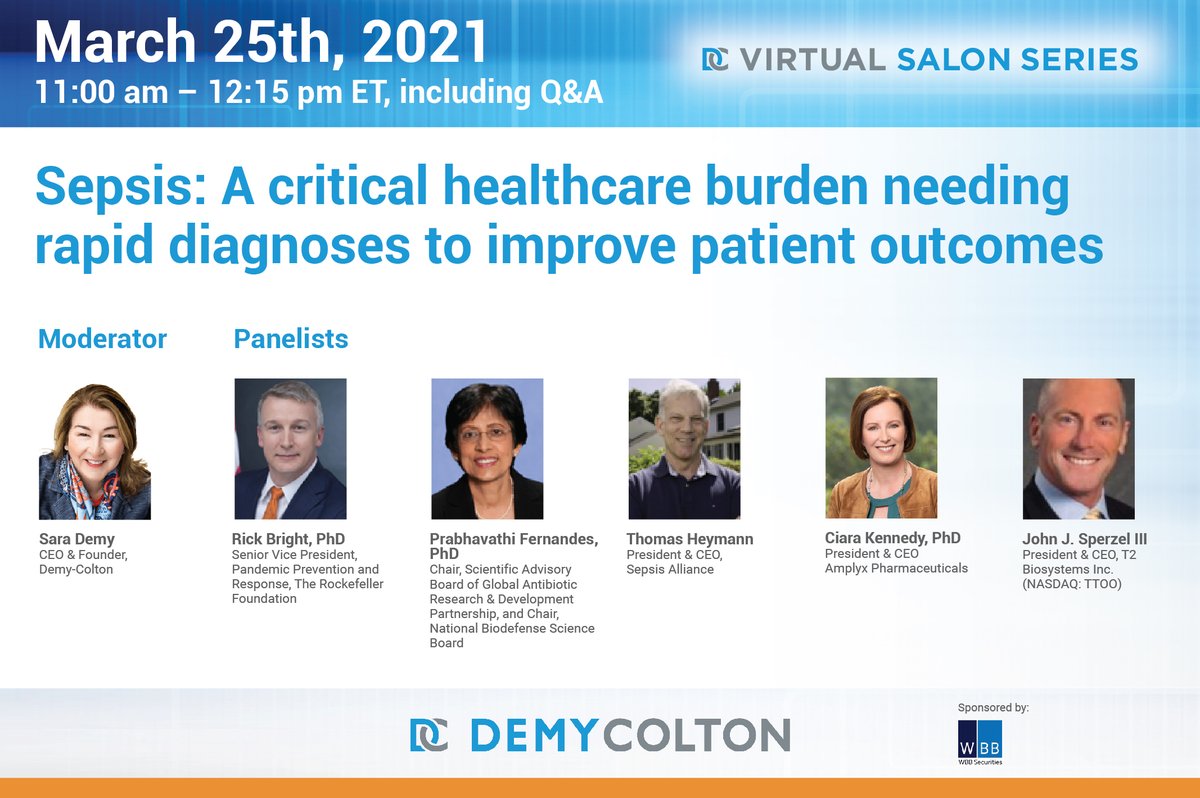 On Thursday, March 25 at 11 am ET, our CEO, Ciara Kennedy, will participate in a live discussion with industry experts about the critical healthcare burden associated with #sepsis. A live Q&amp;A will follow. Learn more: