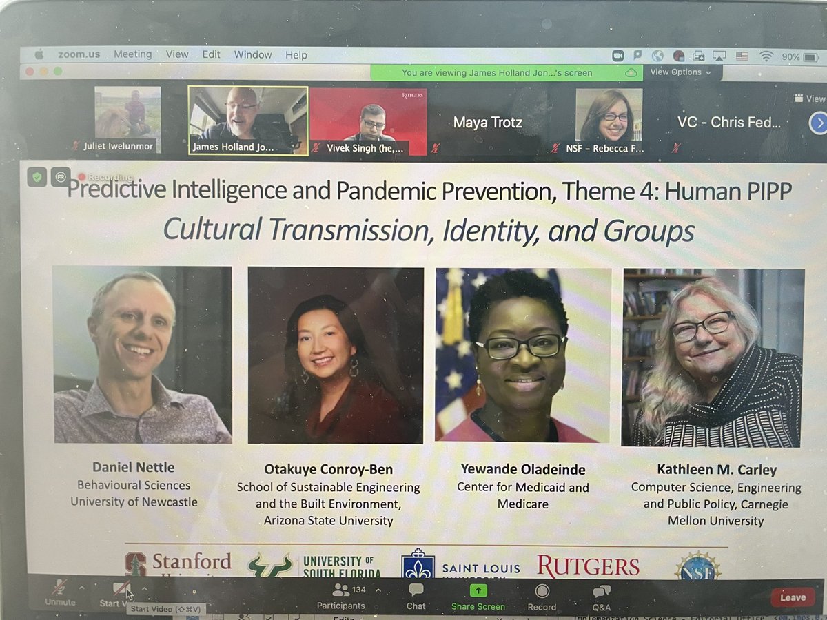 iwelunmorj's tweet photo. Happening now. It has been an honor to plan this meeting with @matrotz @vivks and @juemos. The 1st talk: what role does cultural transmission, identity and groups play. All the panelists like @Y_Oladeinde. See some slide below from our @NSF workshop #humanpipp https://t.co/nzXGEW5Ozg