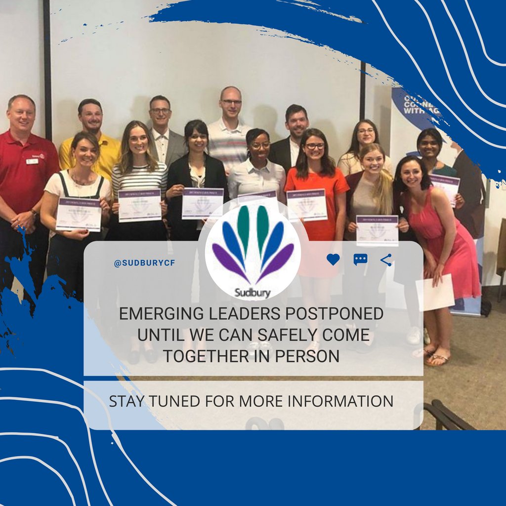Due to the uncertainty and burn out that our community is currently facing, we have decided to postpone Emerging Leaders. We will be working on some free wellness programming in its place, so stay tuned for more to come! 

#Sudbury #EmergingLeaders #Wellness