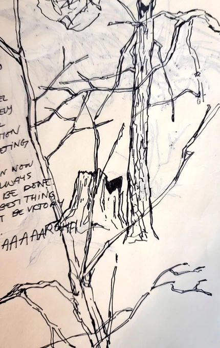 went hiking for the first time in a couple months yesterday and i didnt get around to painting but i did scribble some trees and stuff. v nice weather 